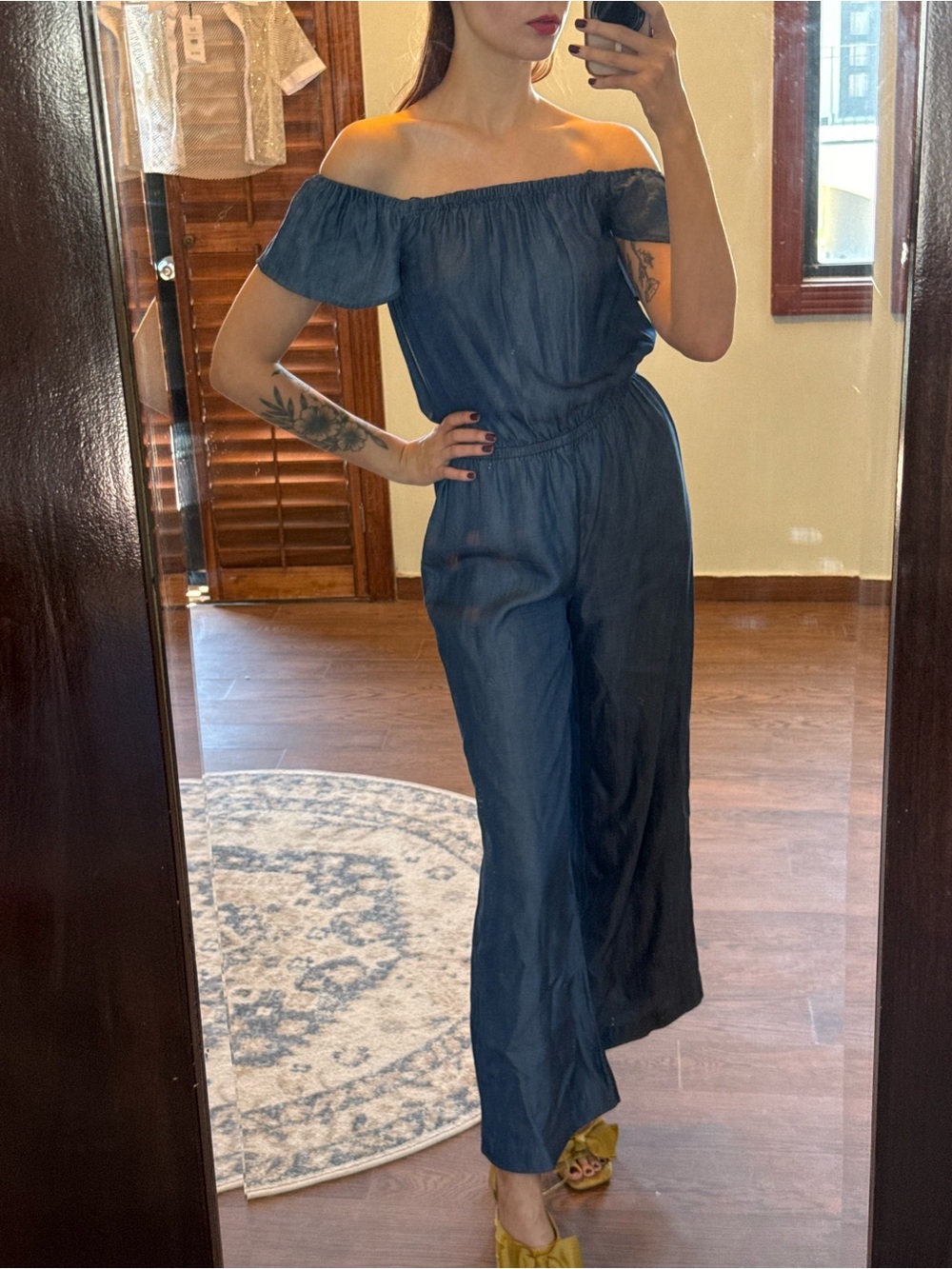 Off-Shoulder Wide-Leg Jumpsuit in Navy
